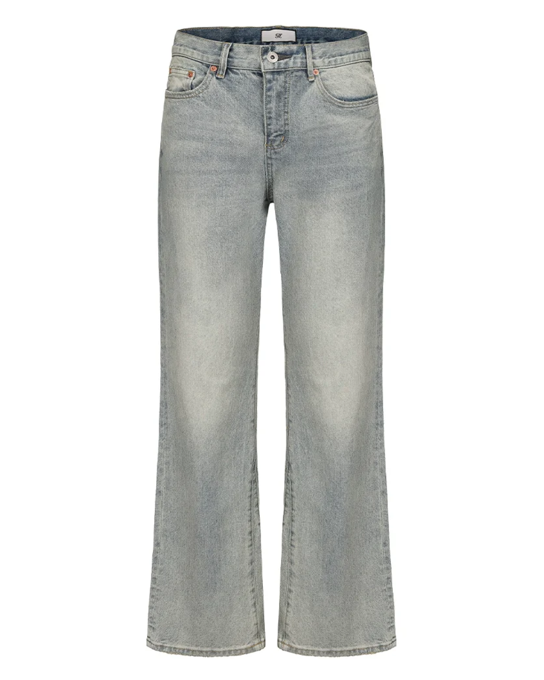 MUKHINA: Vintage Wash Micro Flared Jeans | Nüra - Unisex Vintage Wash Micro Flared Jeans by MUKHINA: Durable, stretchy, USA-made denim with timeless water-distressed detailing. - $106.00