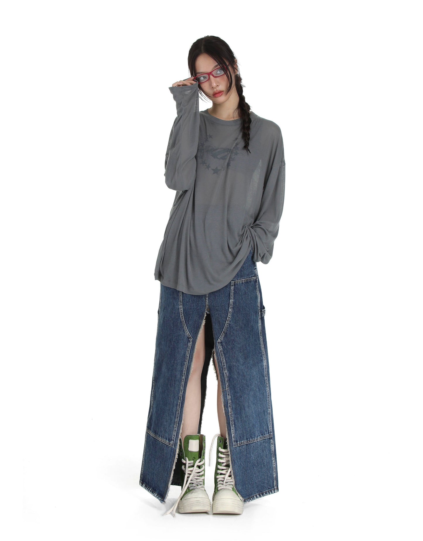 Splitline Denim Skirt