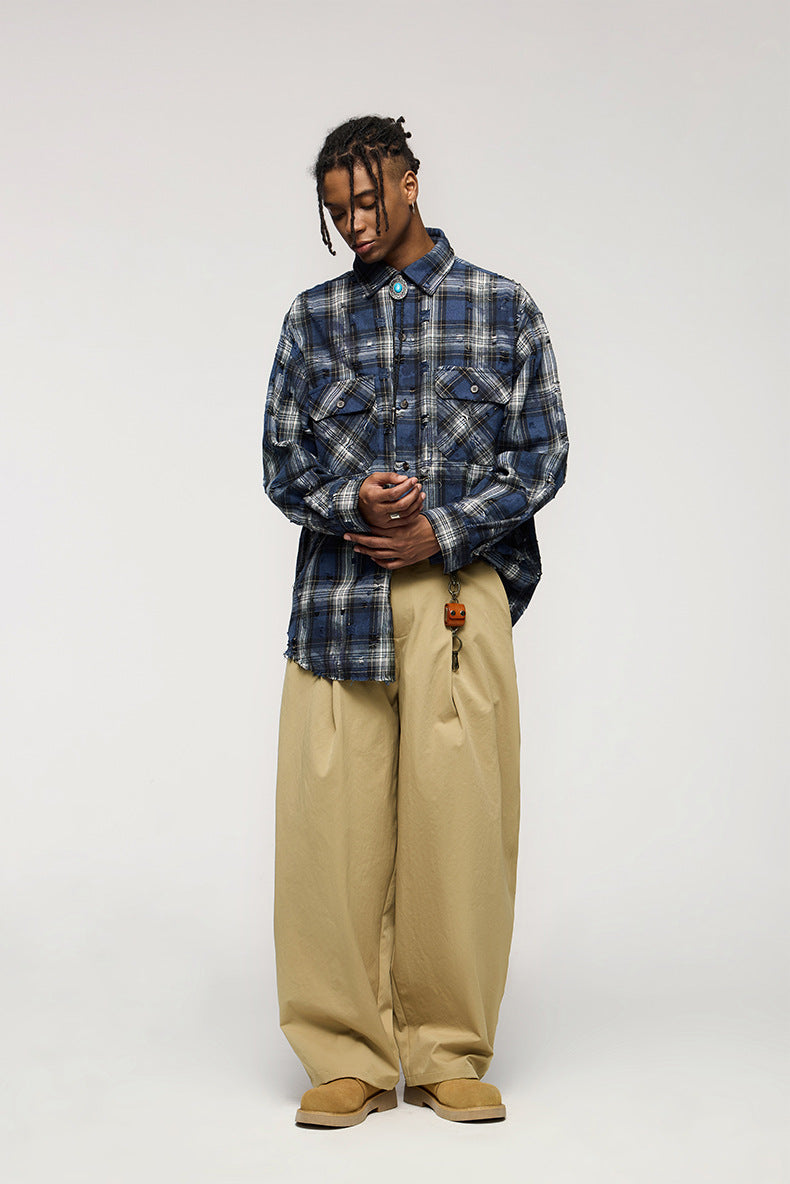 Wide-Leg Worn Pants
