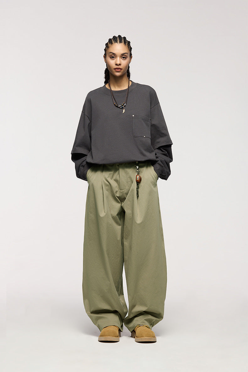 Wide-Leg Worn Pants