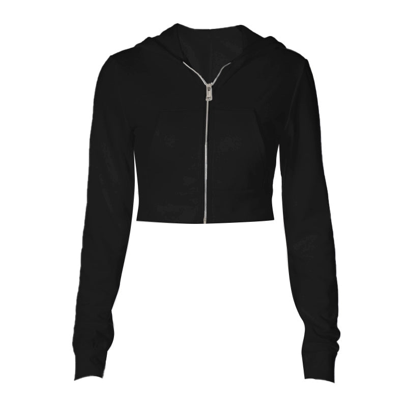 Shemoda: Aera Zip Hoodie | Nüra - Discover Shemoda's Aera Zip Hoodie: a stylish cropped, high-waisted hoodie with full zip and pockets. Perfect for layering in spring or autumn. - $19.00