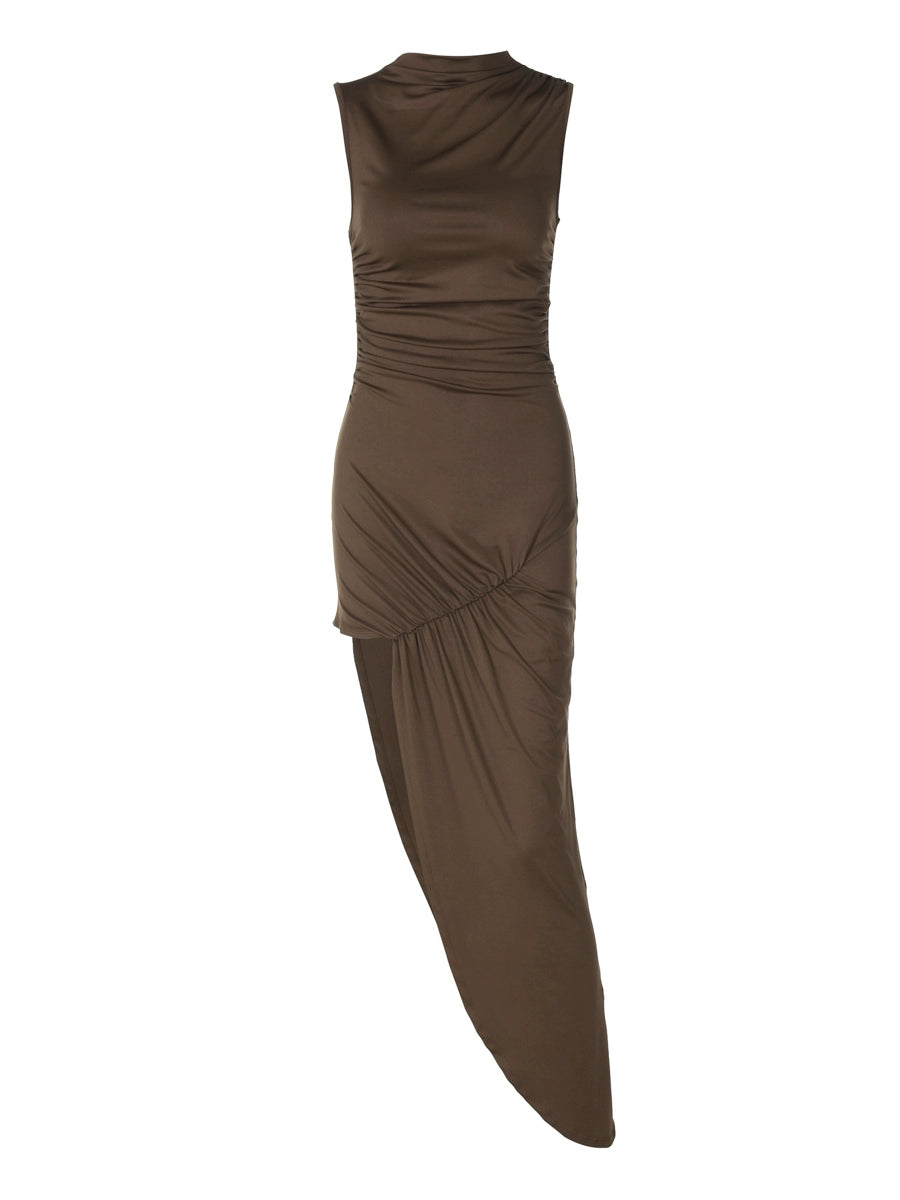 Shemoda: Quinn Line Dress | Nüra - Discover the Quinn Line Dress by Shemoda: a sexy, slim-fit, sleeveless design with a turtle neck and swing cut for a bold, confident silhouette. - $19.00