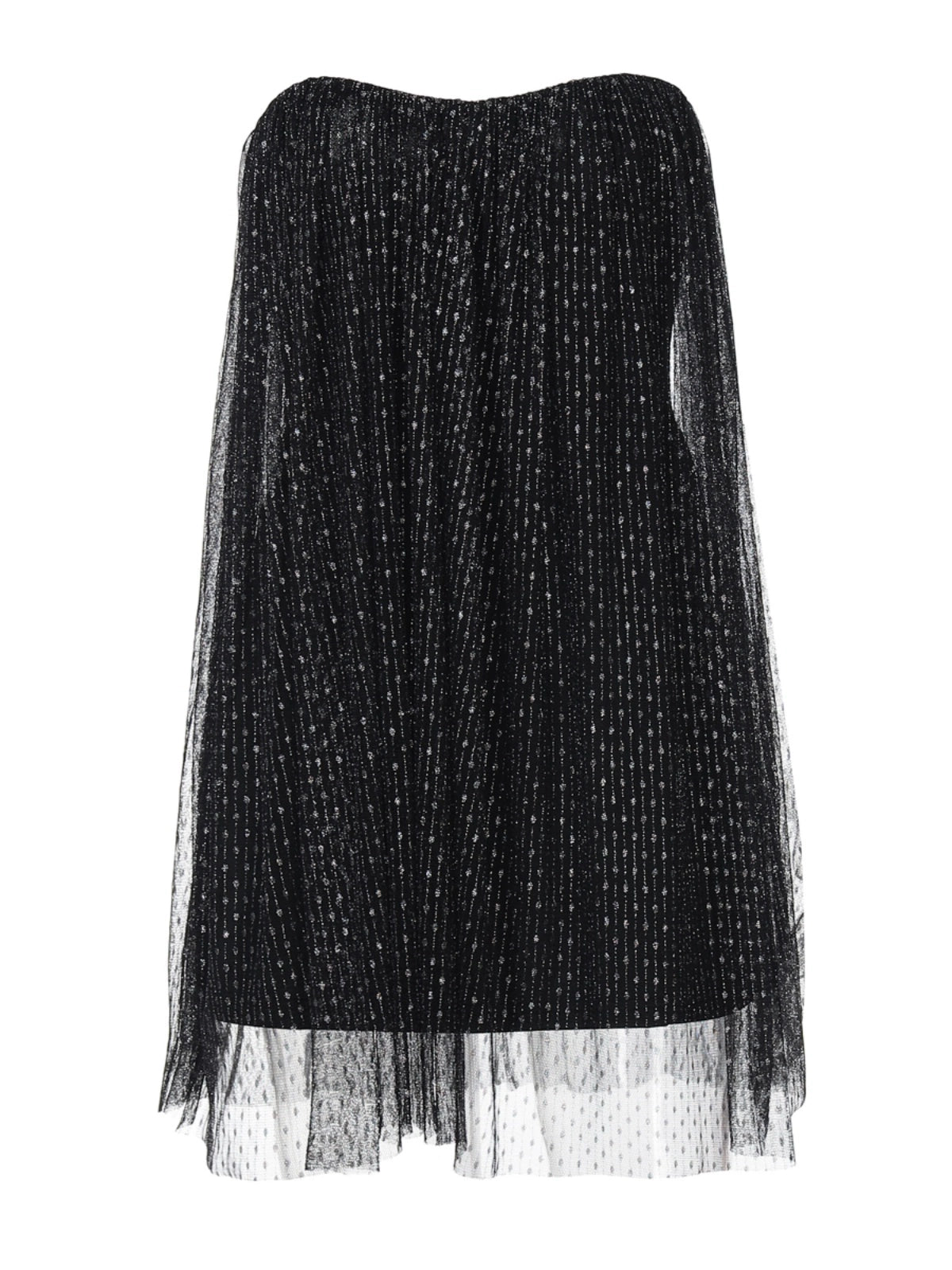 Shemoda: Fianna Ethereal Dress | Nüra - Discover elegance with Shemoda's Fianna Ethereal Dress: a strapless mini with a sweetheart neckline, shimmering fabric, and sheer tulle drapes. - $25.00