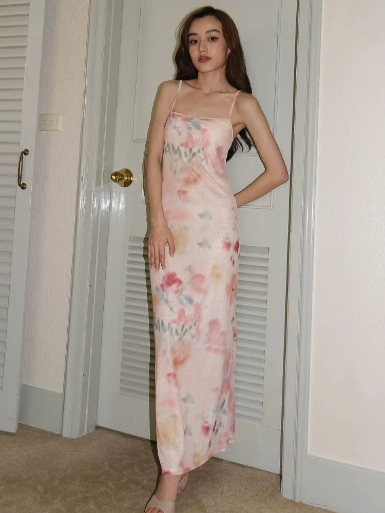Shemoda: Elina Slip Dress | Nüra - Discover elegance with Shemoda's Elina Slip Dress: double-layer mesh, delicate print, high waist, and backless design for stylish formal events. - $19.00