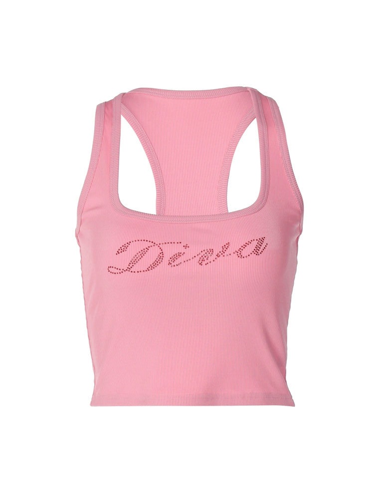 Shemoda: Aria Ribbed Top | Nüra - Discover Shemoda's Aria Ribbed Top: a sporty, cropped tank with "Diva" rhinestones, perfect for a playful and glamorous summer style. - $15.00