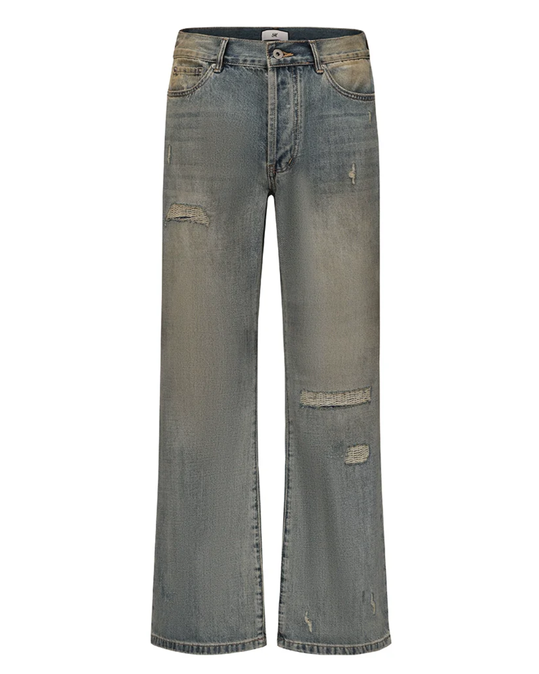 MUKHINA: Distressed Micro Brushed Flared Jeans | Nüra - Discover MUKHINA's Distressed Micro Brushed Flared Jeans for men, blending modern style with comfort. Perfect fit with a subtle distressed look. - $100.00
