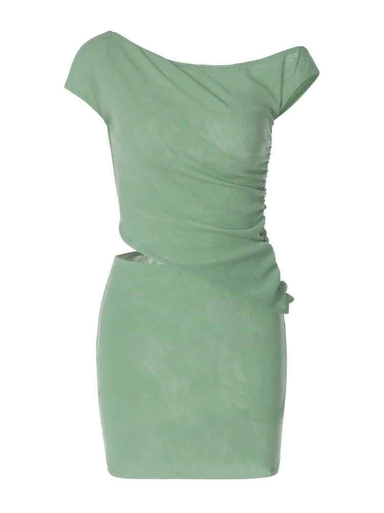 Shemoda: Xiara Asym Dress | Nüra - Elevate your style with Shemoda's Xiara Asym Dress. This chic two-piece set features a draped top and fitted mini skirt, perfect for any event. - $24.00