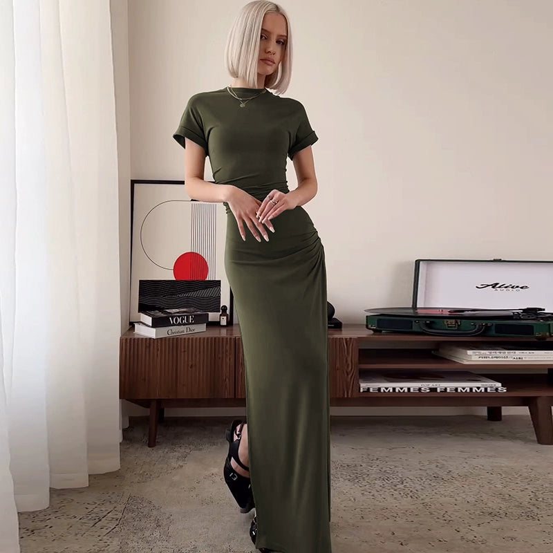 Shemoda: Zara Maxi T-Shirt Dress | Nüra - Discover timeless style with Shemoda's Zara Maxi T-Shirt Dress. Slim fit, knee-length, and versatile for any occasion. Shop now for effortless elegance. - $19.00