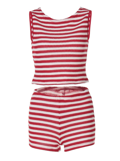 Shemoda: Sienna Knitwear | Nüra - Discover Shemoda's Sienna Knitwear: a cozy, vintage-inspired chunky knit set with bold stripes, perfect for stylish comfort in warm weather. - $19.00