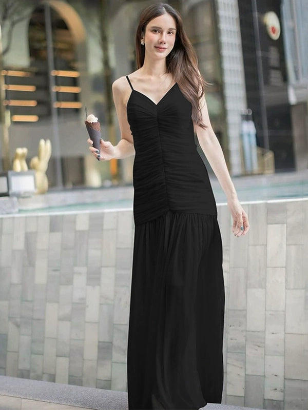 Shemoda: Alina Sheer Dress | Nüra - Discover elegance with the Alina Sheer Dress by Shemoda: double-layer mesh, deep V-neck, ruched bodice, and a flowing sheer skirt. Perfect for summer. - $25.00