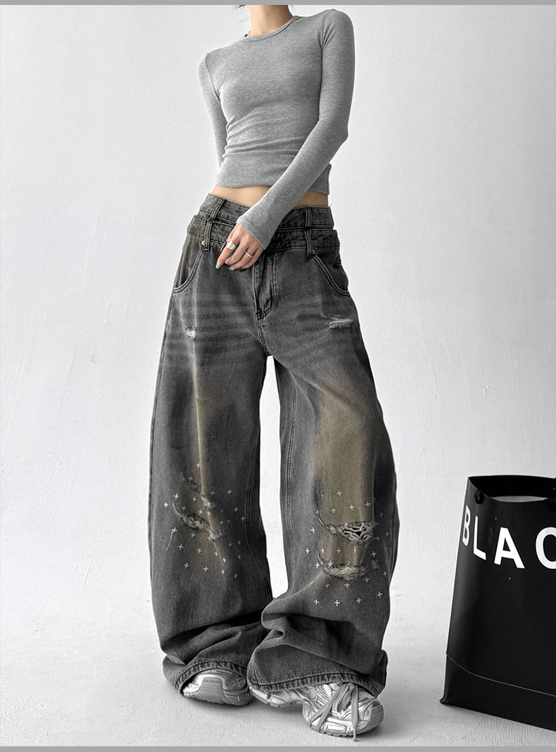 Twin Waist Ripped Jeans
