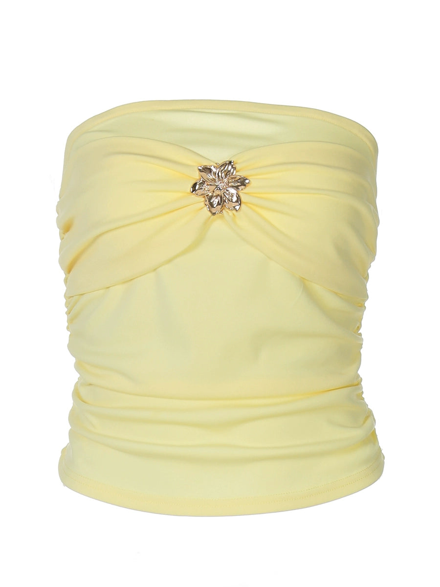 Shemoda: Hazel Sun Top | Nüra - Discover Shemoda's Hazel Sun Top: a chic strapless crop with metal detail, perfect for stylish, confident summer looks. Comfortable and trendy! - $17.00