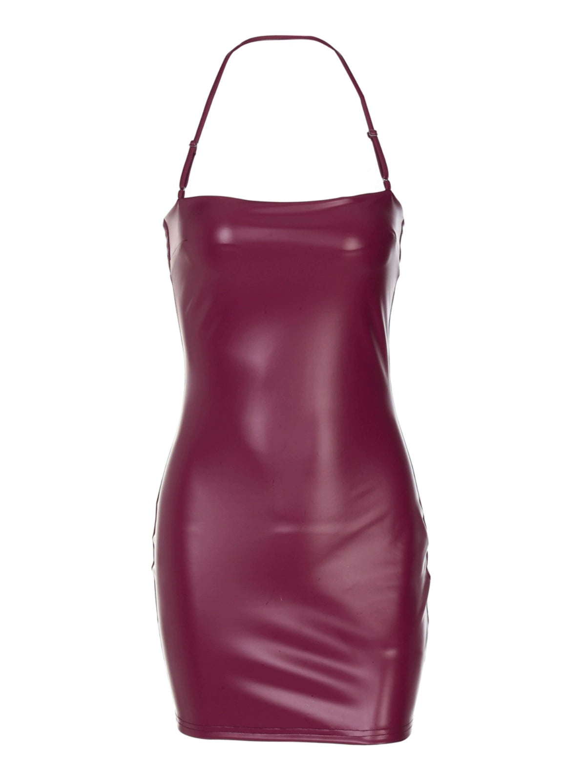 Shemoda: Nox Bodycon Dress | Nüra - Turn heads in Shemoda's Nox Bodycon Dress. Glossy PU leather, halter straps, and a sexy fit make it perfect for bold, edgy nights out. - $19.00