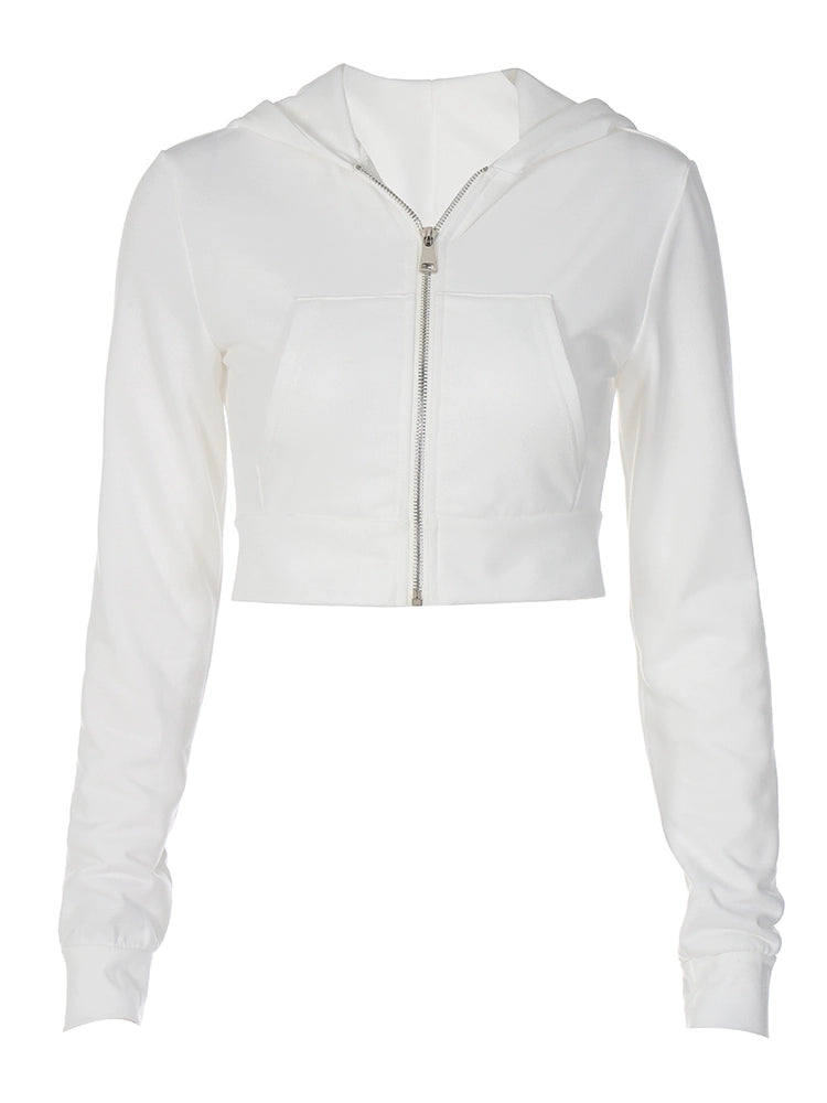 Shemoda: Aera Zip Hoodie | Nüra - Discover Shemoda's Aera Zip Hoodie: a stylish cropped, high-waisted hoodie with full zip and pockets. Perfect for layering in spring or autumn. - $19.00