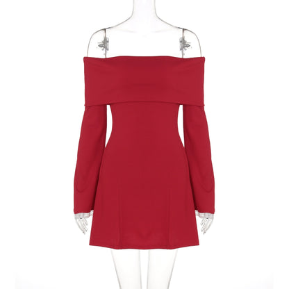 Shemoda: Lexi Off-shoulder Dress | Nüra - Discover the Lexi Off-shoulder Dress by Shemoda: a chic bodycon mini with ruffled neckline, bell sleeves, and lace trim for a modern, romantic look. - $22.00