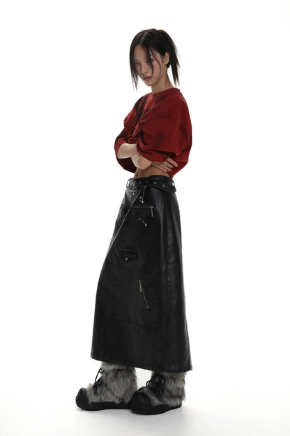 Backslit Leather Skirt