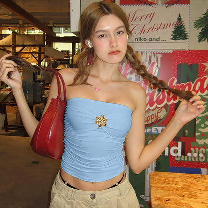 Shemoda: Hazel Sun Top | Nüra - Discover Shemoda's Hazel Sun Top: a chic strapless crop with metal detail, perfect for stylish, confident summer looks. Comfortable and trendy! - $17.00