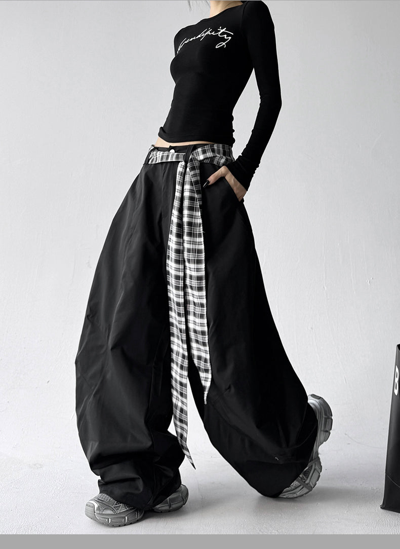 Plaidwrap Balloon Pants