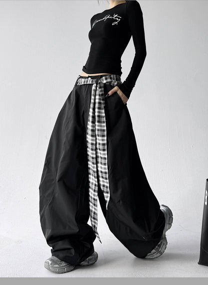 Plaidwrap Balloon Pants