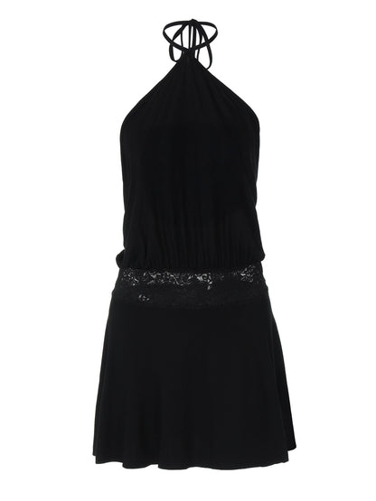 Shemoda: Sexy backless hanging neck dress design sense lace splicing waist cinching short skirt | Nüra - Discover Shemoda's sexy backless halter dress with lace splicing and waist-cinching fit. Perfect for evening events and special occasions. - $22.00