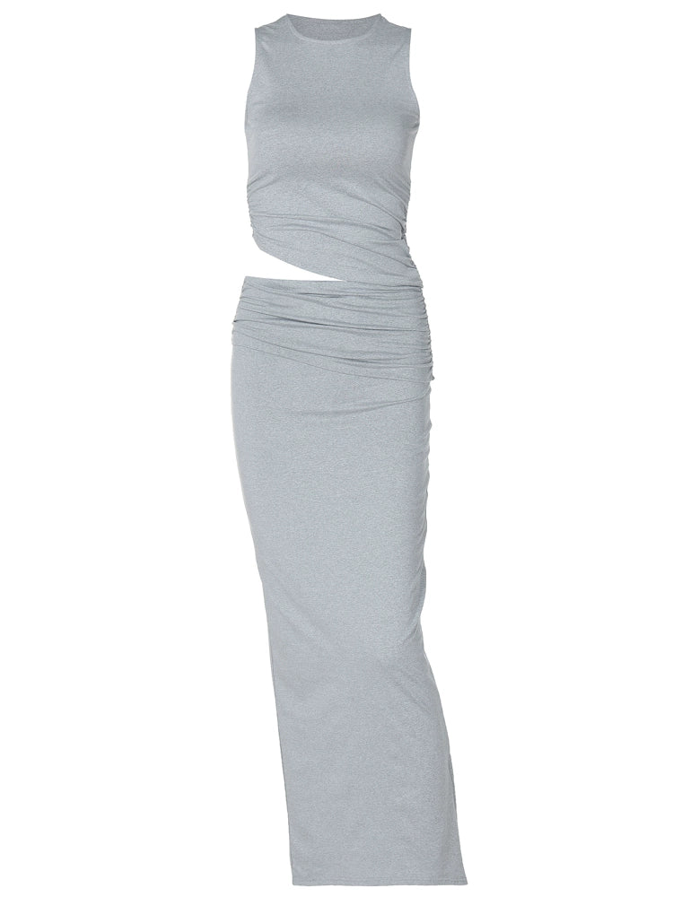 Shemoda: Alix Dress Set | Nüra - Discover the Alix Dress Set by Shemoda: a sleek, form-fitting sleeveless maxi with a side slit. Perfect for casual outings or dressing up! - $23.00