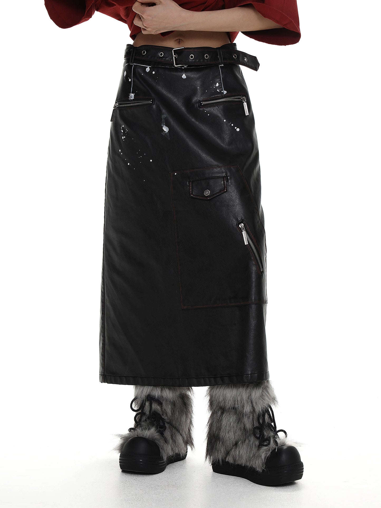 Backslit Leather Skirt