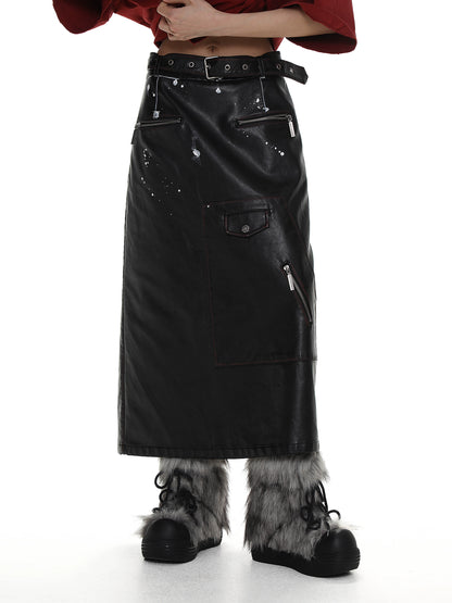 Backslit Leather Skirt