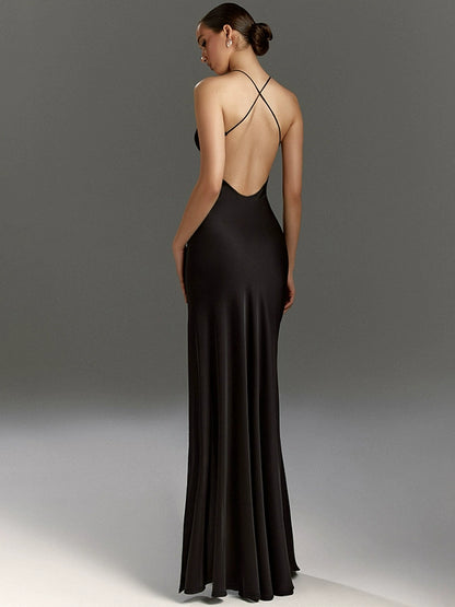 Shemoda: Celia Long Gown | Nüra - Discover elegance with Shemoda's Celia Long Gown. Deep V-neck, high waist, and split skirt create a chic silhouette for any formal occasion. - $22.00