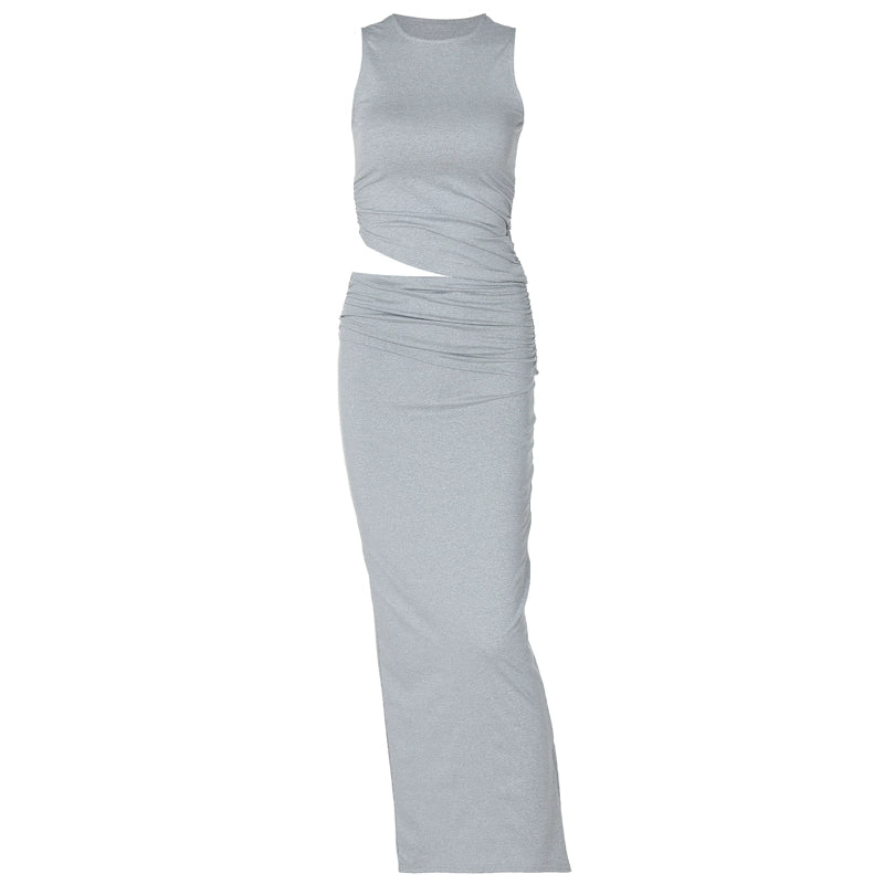 Shemoda: Alix Dress Set | Nüra - Discover the Alix Dress Set by Shemoda: a sleek, form-fitting sleeveless maxi with a side slit. Perfect for casual outings or dressing up! - $23.00