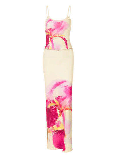 Shemoda: Coral Vale Dress | Nüra - Discover Shemoda's Coral Vale Dress: a chic two-piece set with a floral tank and slit skirt, perfect for a stylish, elegant look. - $22.00