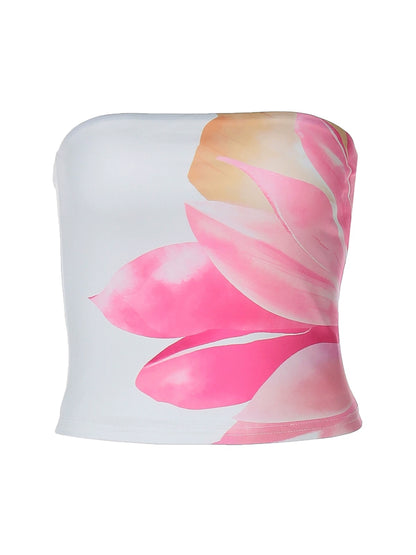 Shemoda: Rose Vale Tube | Nüra - Discover Shemoda's Rose Vale Tube: a vibrant seaside print crop-top with a strapless, slim-fit design. Perfect for a modern, sexy beach look. - $17.00