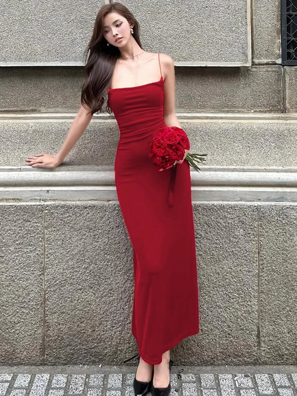 Shemoda: Elys Blush Gown | Nüra - Discover elegance with the Elys Blush Gown by Shemoda. A minimalist bodycon design with spaghetti straps for a romantic, polished look. - $23.00