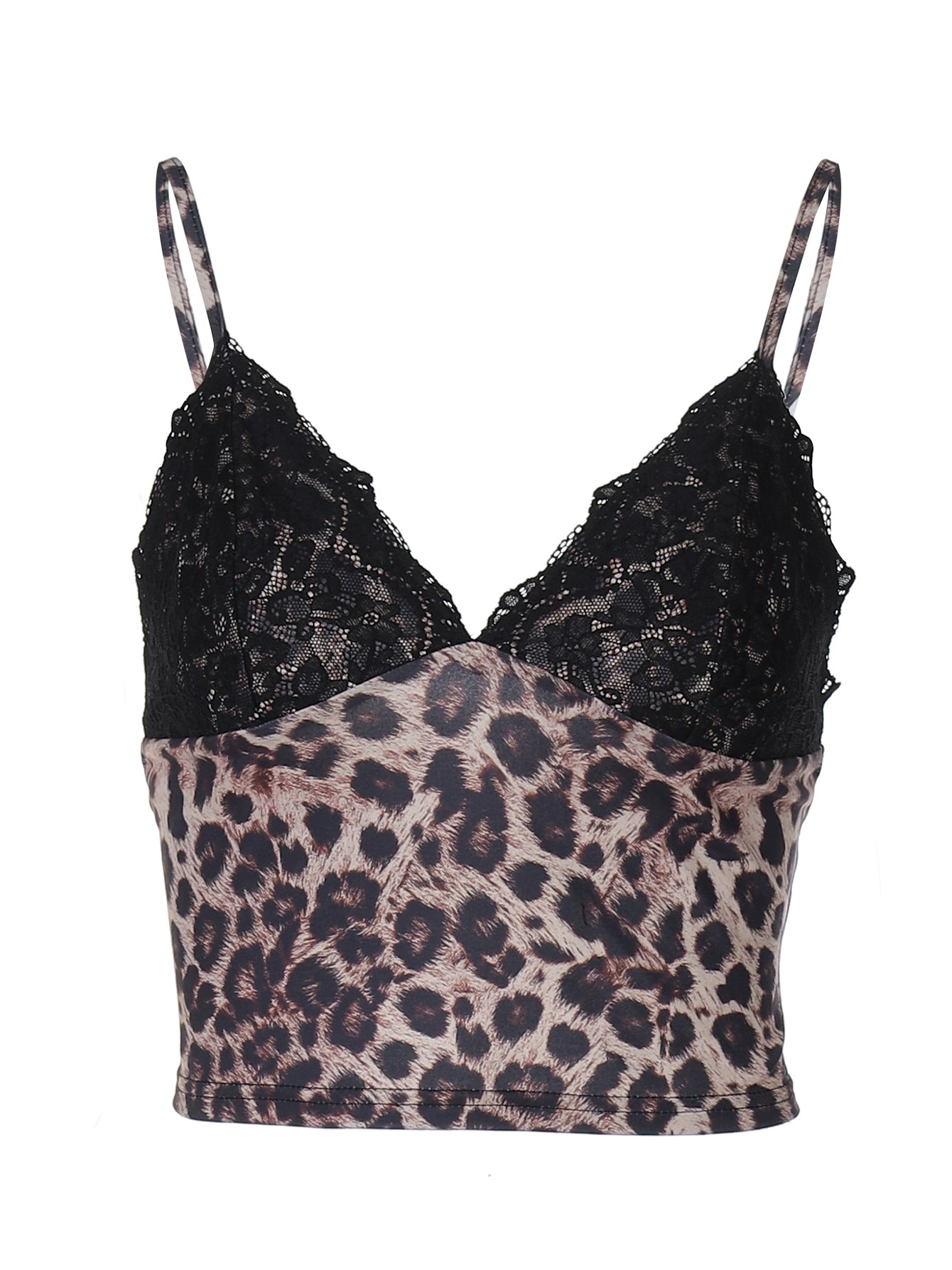 Shemoda: Dew Leopard Top | Nüra - Elevate your style with Shemoda's Dew Leopard Top: a bold leopard print, delicate lace, and deep V-neck for confident, fashion-forward vacation wear. - $19.00
