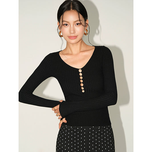 Sel Ribbed Button Top