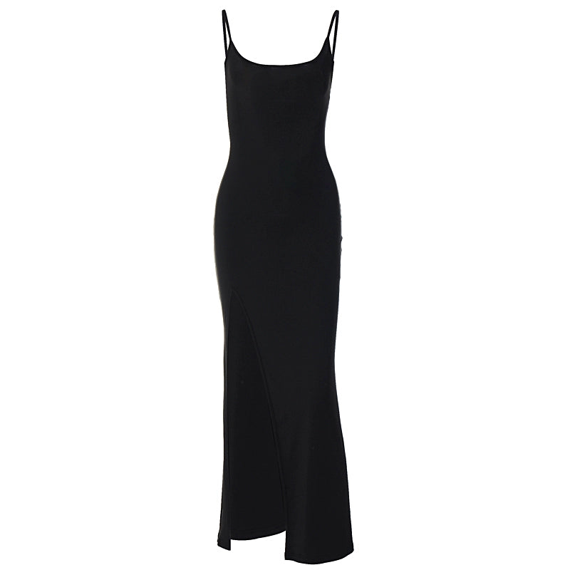 Shemoda: Eve Long Gown | Nüra - Elevate your evening look with Shemoda's Eve Long Gown: a black lace patchwork dress with a slimming fit, side slit, and elegant floor-length design. - $19.00