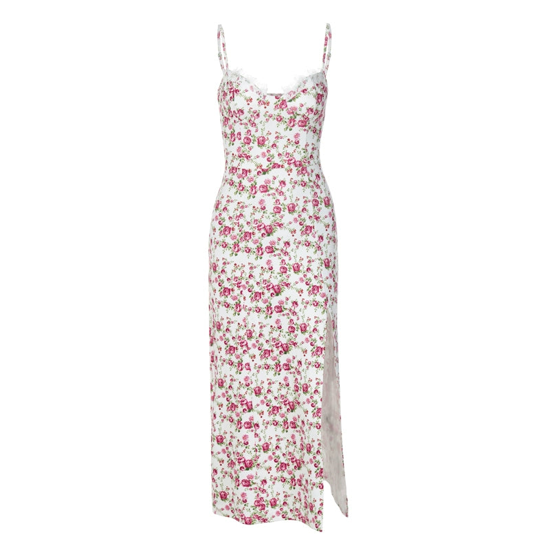 Shemoda: Vivienne Midi Dress | Nüra - Discover the Vivienne Midi Dress by Shemoda: a retro floral camisole with a high waist and side slit for a slimming, stylish silhouette. - $19.00