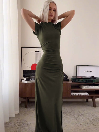 Shemoda: Zara Maxi T-Shirt Dress | Nüra - Discover timeless style with Shemoda's Zara Maxi T-Shirt Dress. Slim fit, knee-length, and versatile for any occasion. Shop now for effortless elegance. - $19.00