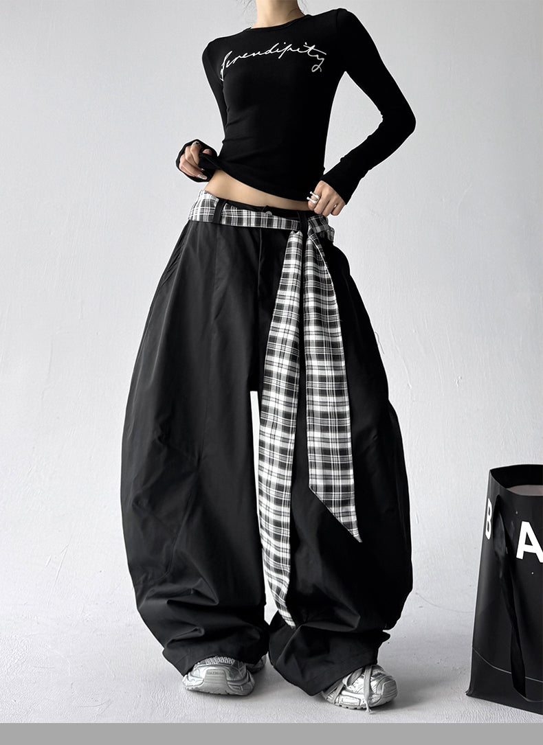 Plaidwrap Balloon Pants