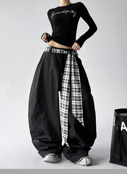 Plaidwrap Balloon Pants