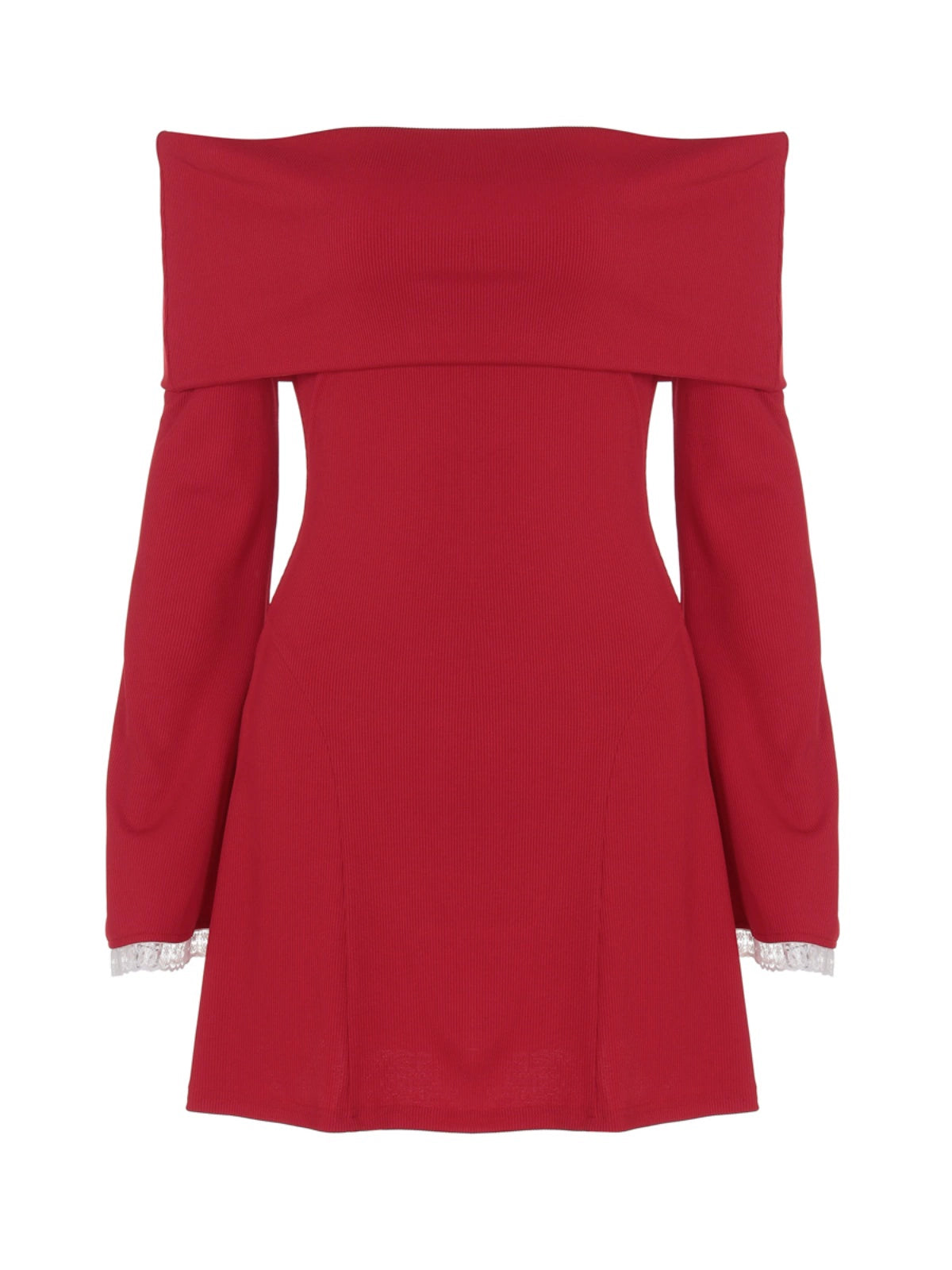 Shemoda: Lexi Off-shoulder Dress | Nüra - Discover the Lexi Off-shoulder Dress by Shemoda: a chic bodycon mini with ruffled neckline, bell sleeves, and lace trim for a modern, romantic look. - $22.00