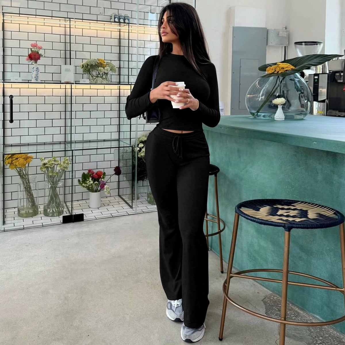Shemoda: Faye Lounge Fit | Nüra - Discover Shemoda's Faye Lounge Fit: a chic autumn set with a slim-fit T-shirt and adjustable drawstring pants for ultimate comfort and style. - $24.00