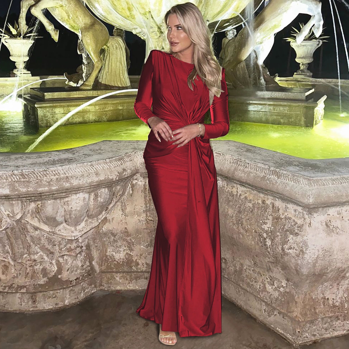 Shemoda: Sofia Sculpt Dress | Nüra - Discover the Sofia Sculpt Dress by Shemoda: structured shoulders, tie neckline, pleated waist. Style, comfort, and a slimming look in one. - $30.00