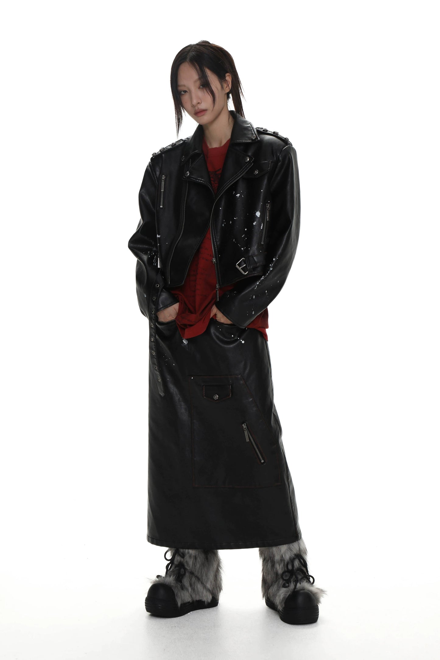 Backslit Leather Skirt