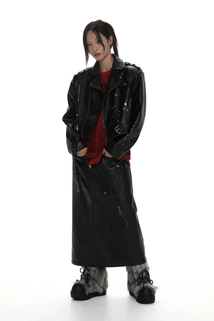 Backslit Leather Skirt