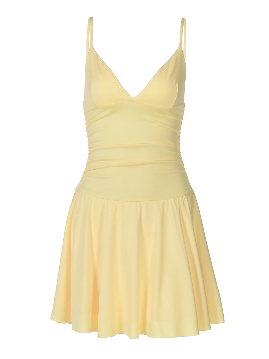 Shemoda: Aurea Flare Dress | Nüra - Discover effortless chic with Shemoda's Aurea Flare Dress. Sun-kissed style, deep V-neck, backless, and flowy A-line skirt for your summer getaway. - $26.00