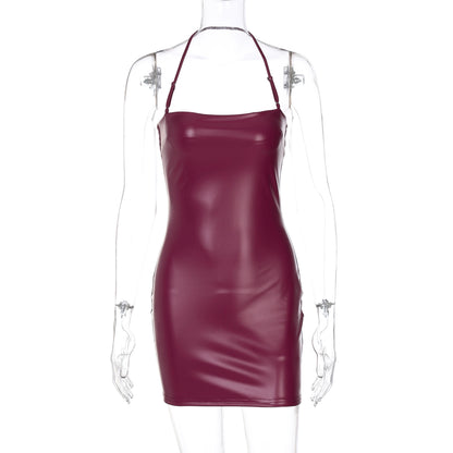 Shemoda: Nox Bodycon Dress | Nüra - Turn heads in Shemoda's Nox Bodycon Dress. Glossy PU leather, halter straps, and a sexy fit make it perfect for bold, edgy nights out. - $19.00