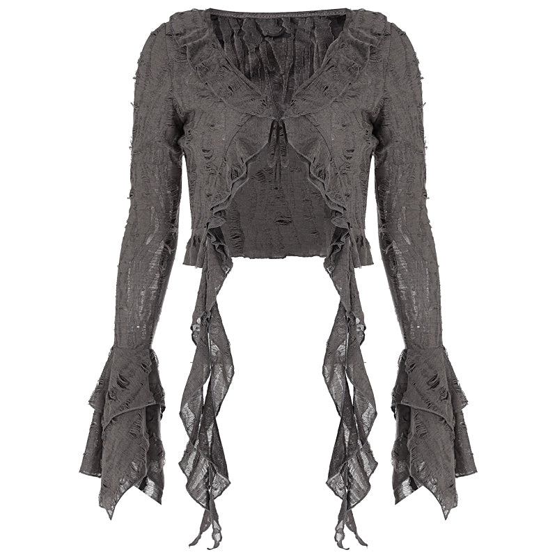 Shemoda: Fern Boho Top | Nüra - Discover Shemoda's Fern Boho Top: a long-sleeve, semi-transparent beauty with ruffles. Slim fit for a flattering silhouette. Perfect for any occasion! - $24.00