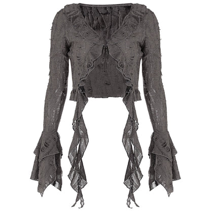 Shemoda: Fern Boho Top | Nüra - Discover Shemoda's Fern Boho Top: a long-sleeve, semi-transparent beauty with ruffles. Slim fit for a flattering silhouette. Perfect for any occasion! - $24.00