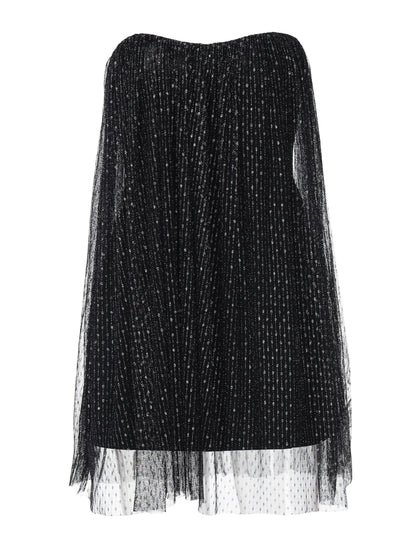 Shemoda: Fianna Ethereal Dress | Nüra - Discover elegance with Shemoda's Fianna Ethereal Dress: a strapless mini with a sweetheart neckline, shimmering fabric, and sheer tulle drapes. - $25.00