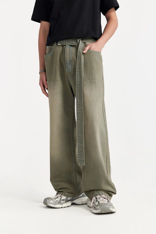 Maxi Denim Belted Jeans